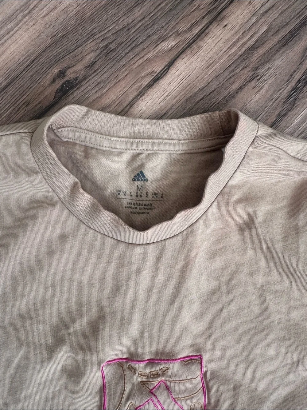Adidas Long Sleeve Crewneck Shirt in Light Beige with Pink Logo